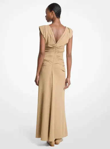 Michael Kors Collection Stretch Wool Crepe Draped Column Gown in Natural | Thumbnail 2 Michael Kors Collection Stretch Wool Crepe Draped Column Gown in Natural | Thumbnail 2