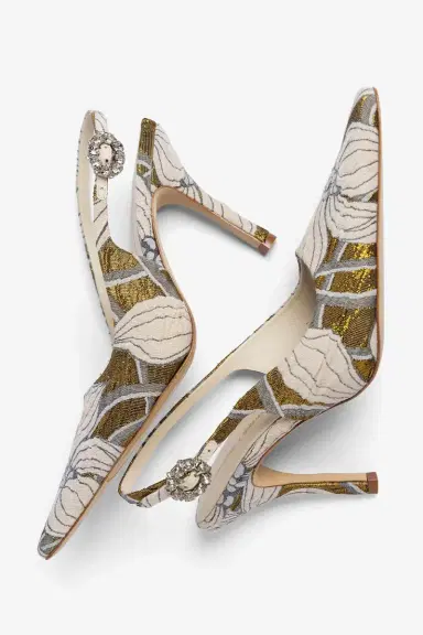 Markarian Larroudé by Markarian: Carine Pump Gold Floral Jacquard | Thumbnail 2 Markarian Larroudé by Markarian: Carine Pump Gold Floral Jacquard | Thumbnail 2
