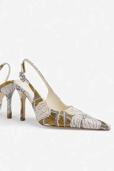 Markarian Larroudé by Markarian: Carine Pump Gold Floral Jacquard | Thumbnail 4 Markarian Larroudé by Markarian: Carine Pump Gold Floral Jacquard | Thumbnail 4