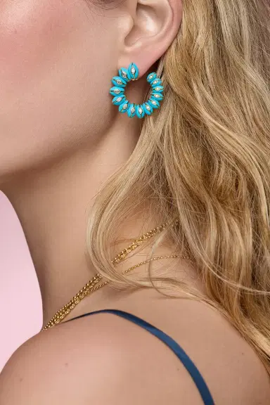 Sorellina Turquoise Diamond Bloom Crescent Hoop Earrings | Thumbnail 2 Sorellina Turquoise Diamond Bloom Crescent Hoop Earrings | Thumbnail 2