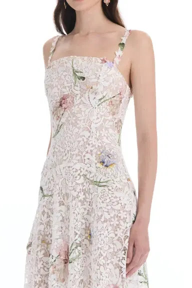 Oscar de la Renta Sleeveless Iris Degradé Printed Lace Day Dress | Thumbnail 2 Oscar de la Renta Sleeveless Iris Degradé Printed Lace Day Dress | Thumbnail 2