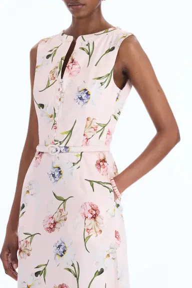 Oscar de la Renta Sleeveless Painted Iris Poplin Day Dress | Thumbnail 2 Oscar de la Renta Sleeveless Painted Iris Poplin Day Dress | Thumbnail 2