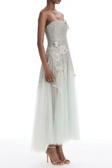 Oscar de la Renta Strapless Mixed All Over Beaded Cocktail Dress | Thumbnail 3 Oscar de la Renta Strapless Mixed All Over Beaded Cocktail Dress | Thumbnail 3
