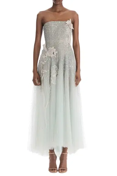 Oscar de la Renta Strapless Mixed All Over Beaded Cocktail Dress | Thumbnail 1 Oscar de la Renta Strapless Mixed All Over Beaded Cocktail Dress | Thumbnail 1