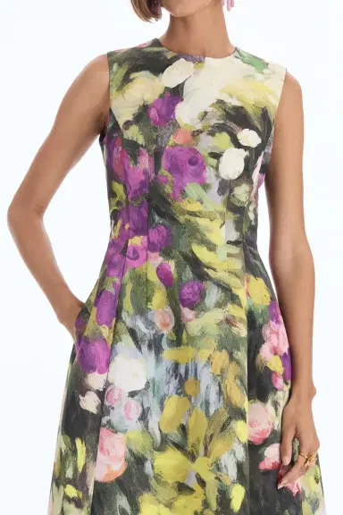 Oscar de la Renta Sleeveless Abstract Garden Cocktail Dress | Thumbnail 2 Oscar de la Renta Sleeveless Abstract Garden Cocktail Dress | Thumbnail 2