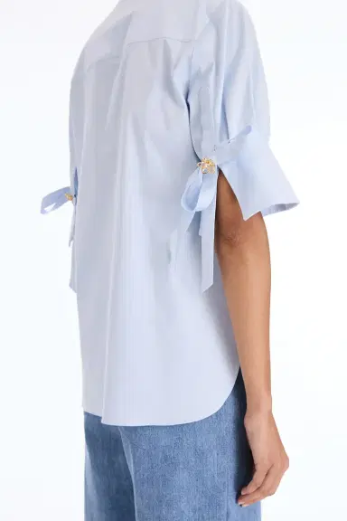 Oscar de la Renta Short Sleeve Poplin Sateen Blouse | Thumbnail 3 Oscar de la Renta Short Sleeve Poplin Sateen Blouse | Thumbnail 3