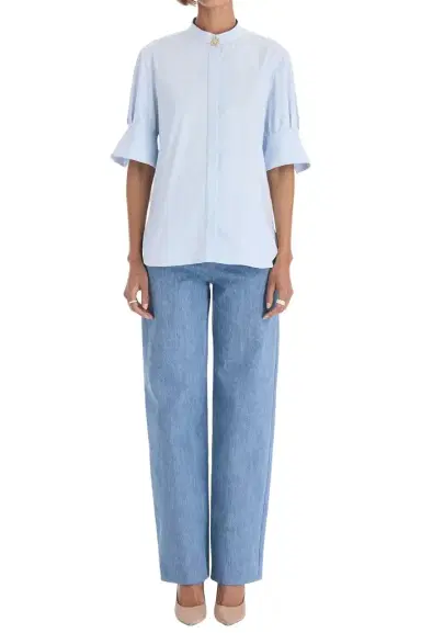 Oscar de la Renta Short Sleeve Poplin Sateen Blouse | Thumbnail 1 Oscar de la Renta Short Sleeve Poplin Sateen Blouse | Thumbnail 1
