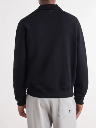 AMI PARIS Logo-Embroidered Cotton-Jersey Half-Zip Sweatshirt - Men | Thumbnail 4 AMI PARIS Logo-Embroidered Cotton-Jersey Half-Zip Sweatshirt - Men | Thumbnail 4