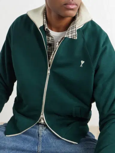 AMI PARIS Logo-Embroidered Cotton-Jersey Zip-Up Sweatshirt - Men | Thumbnail 5 AMI PARIS Logo-Embroidered Cotton-Jersey Zip-Up Sweatshirt - Men | Thumbnail 5