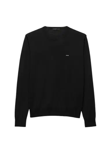 Prada Men's Superfine Wool Small-Logo Crewneck Sweater | Thumbnail 1 Prada Men's Superfine Wool Small-Logo Crewneck Sweater | Thumbnail 1