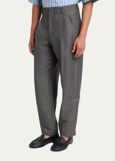 Bottega Veneta Men's Cargo Pocket Shadow Stripe Pleated Trousers | Thumbnail 4 Bottega Veneta Men's Cargo Pocket Shadow Stripe Pleated Trousers | Thumbnail 4