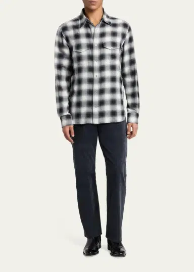 Tom Ford Men's Cotton and Cashmere Check Snap-Front Western Shirt | Thumbnail 2 Tom Ford Men's Cotton and Cashmere Check Snap-Front Western Shirt | Thumbnail 2