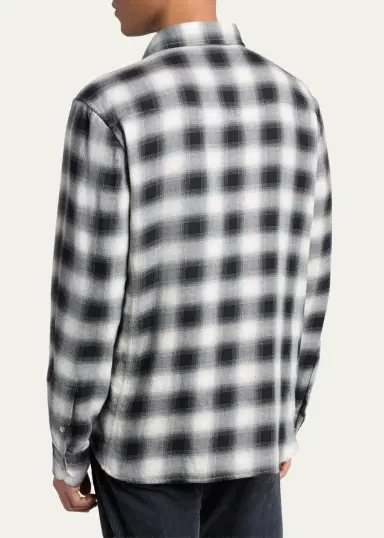 Tom Ford Men's Cotton and Cashmere Check Snap-Front Western Shirt | Thumbnail 3 Tom Ford Men's Cotton and Cashmere Check Snap-Front Western Shirt | Thumbnail 3