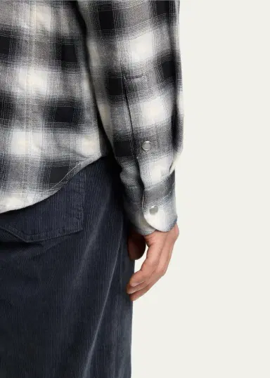 Tom Ford Men's Cotton and Cashmere Check Snap-Front Western Shirt | Thumbnail 5 Tom Ford Men's Cotton and Cashmere Check Snap-Front Western Shirt | Thumbnail 5