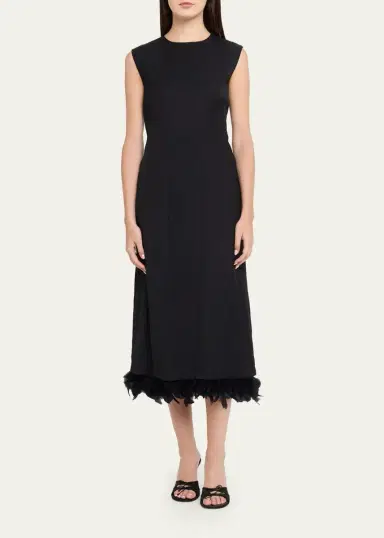 Plan C Sleeveless Feather-Hem Midi Dress | Thumbnail 2 Plan C Sleeveless Feather-Hem Midi Dress | Thumbnail 2