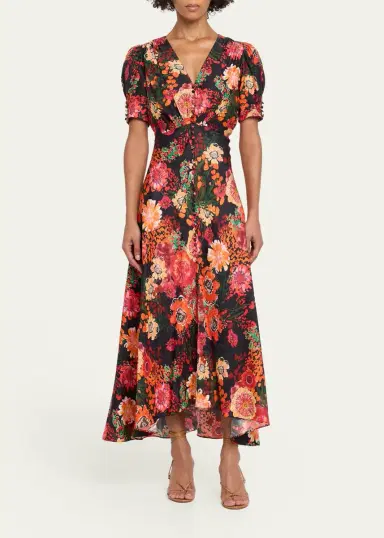 Saloni Lea Floral Silk Jacquard Button-Front Midi Dress | Thumbnail 6 Saloni Lea Floral Silk Jacquard Button-Front Midi Dress | Thumbnail 6