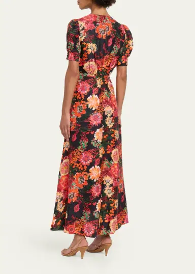 Saloni Lea Floral Silk Jacquard Button-Front Midi Dress | Thumbnail 7 Saloni Lea Floral Silk Jacquard Button-Front Midi Dress | Thumbnail 7