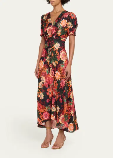 Saloni Lea Floral Silk Jacquard Button-Front Midi Dress | Thumbnail 8 Saloni Lea Floral Silk Jacquard Button-Front Midi Dress | Thumbnail 8