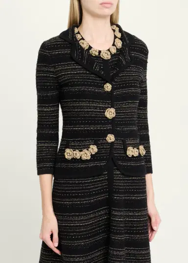 Rickie Freeman for Teri Jon Crochet Floral Applique Striped Knit Jacket | Thumbnail 4 Rickie Freeman for Teri Jon Crochet Floral Applique Striped Knit Jacket | Thumbnail 4