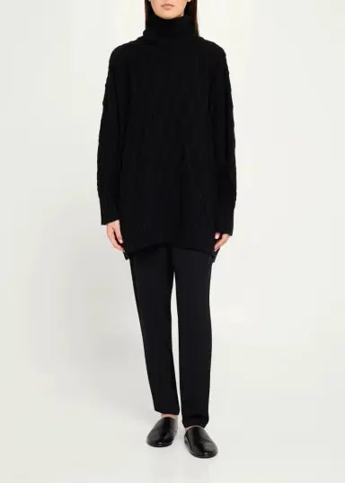 Eskandar Cashmere Cable Roll Neck - Long Length | Thumbnail 2 Eskandar Cashmere Cable Roll Neck - Long Length | Thumbnail 2