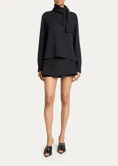 Balenciaga Wool-Silk Top w/ Scarf Tie | Thumbnail 2 Balenciaga Wool-Silk Top w/ Scarf Tie | Thumbnail 2