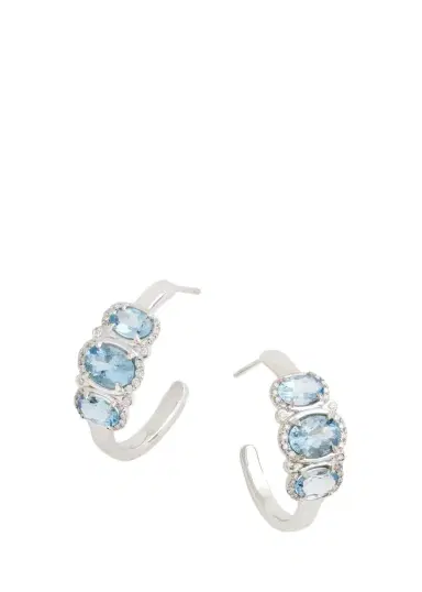 Jamie Wolf 18K White Gold 3-Stone Aquamarine and Diamond Hoop Earrings | Thumbnail 1 Jamie Wolf 18K White Gold 3-Stone Aquamarine and Diamond Hoop Earrings | Thumbnail 1
