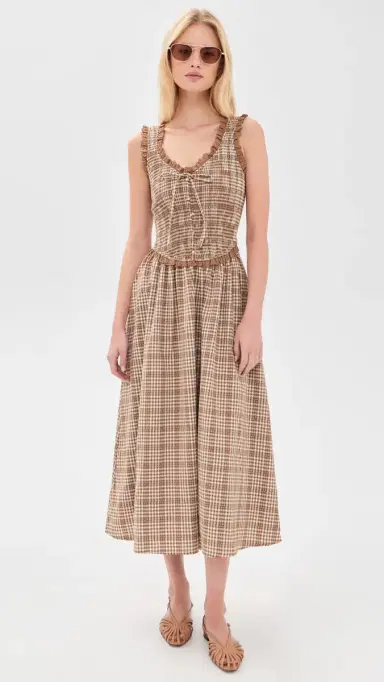 Moon River Smocked Lace Insert Midi Dress | Thumbnail 2 Moon River Smocked Lace Insert Midi Dress | Thumbnail 2
