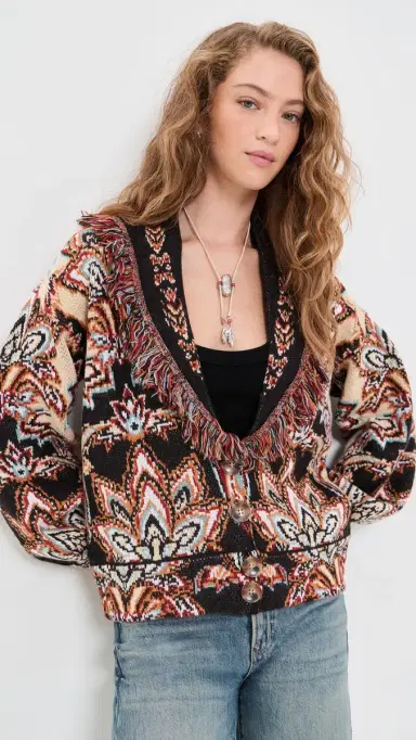 Farm Rio Tapestry Knit Fringe Cardigan | Thumbnail 2 Farm Rio Tapestry Knit Fringe Cardigan | Thumbnail 2