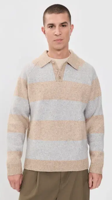 Les Deux Striped Melange Knitted Polo | Thumbnail 2 Les Deux Striped Melange Knitted Polo | Thumbnail 2