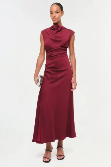 Simkhai Burke Draped Satin Midi Dress | Thumbnail 2 Simkhai Burke Draped Satin Midi Dress | Thumbnail 2