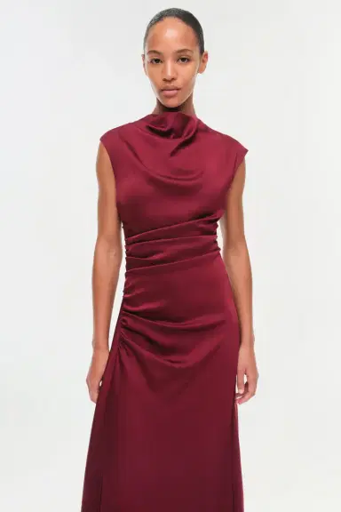 Simkhai Burke Draped Satin Midi Dress | Thumbnail 3 Simkhai Burke Draped Satin Midi Dress | Thumbnail 3