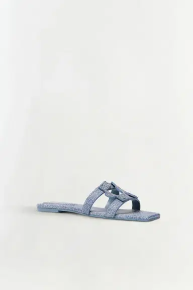 Simkhai Simkhai Monogram Denim Leather Flat Slide | Thumbnail 2 Simkhai Simkhai Monogram Denim Leather Flat Slide | Thumbnail 2