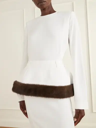 Stella McCartney Plush-trimmed Belted Crepe Midi Dress | Thumbnail 4 Stella McCartney Plush-trimmed Belted Crepe Midi Dress | Thumbnail 4