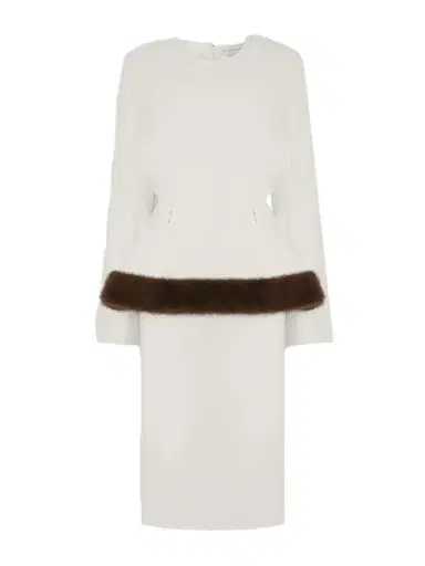 Stella McCartney Plush-trimmed Belted Crepe Midi Dress | Thumbnail 1 Stella McCartney Plush-trimmed Belted Crepe Midi Dress | Thumbnail 1