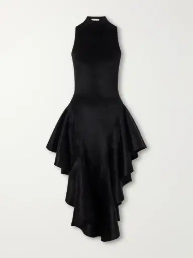 Alaïa Ruffled Velvet Turtleneck Midi Dress | Thumbnail 2 Alaïa Ruffled Velvet Turtleneck Midi Dress | Thumbnail 2