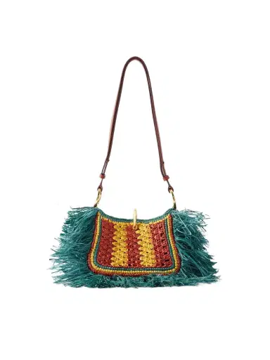 Rabanne Leather-trimmed Fringed Raffia Shoulder Bag | Thumbnail 1 Rabanne Leather-trimmed Fringed Raffia Shoulder Bag | Thumbnail 1