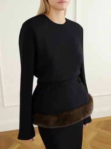 Stella McCartney Plush-trimmed Belted Crepe Midi Dress | Thumbnail 4 Stella McCartney Plush-trimmed Belted Crepe Midi Dress | Thumbnail 4
