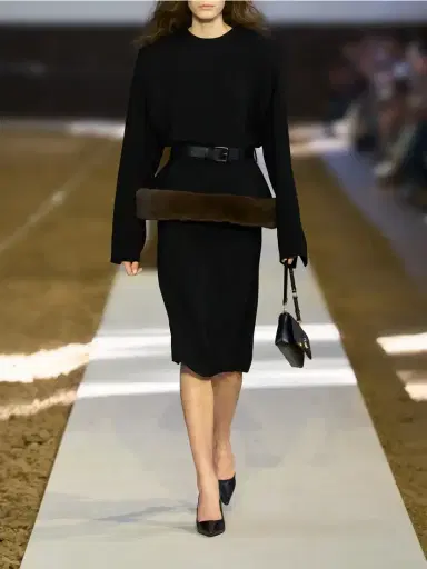 Stella McCartney Plush-trimmed Belted Crepe Midi Dress | Thumbnail 5 Stella McCartney Plush-trimmed Belted Crepe Midi Dress | Thumbnail 5
