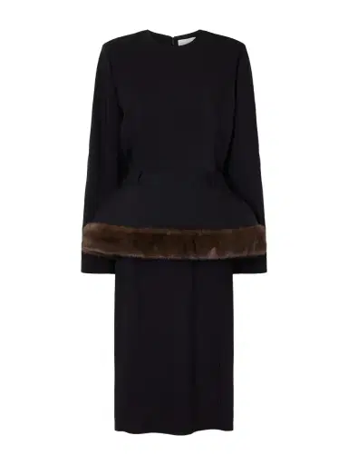 Stella McCartney Plush-trimmed Belted Crepe Midi Dress | Thumbnail 1 Stella McCartney Plush-trimmed Belted Crepe Midi Dress | Thumbnail 1