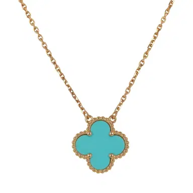 Van Cleef & Arpels Van Cleef & Arpels Vintage Alhambra Motif Pendant Necklace Turquoise 18K Yellow Gold | Thumbnail 2 Van Cleef & Arpels Van Cleef & Arpels Vintage Alhambra Motif Pendant Necklace Turquoise 18K Yellow Gold | Thumbnail 2