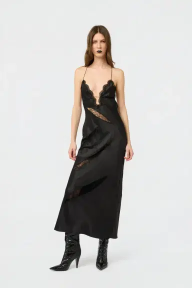 Roberto Cavalli Black Silk Dress with Lace Cut-Out Details | Thumbnail 2 Roberto Cavalli Black Silk Dress with Lace Cut-Out Details | Thumbnail 2