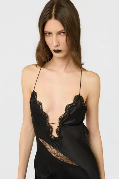 Roberto Cavalli Black Silk Dress with Lace Cut-Out Details | Thumbnail 4 Roberto Cavalli Black Silk Dress with Lace Cut-Out Details | Thumbnail 4