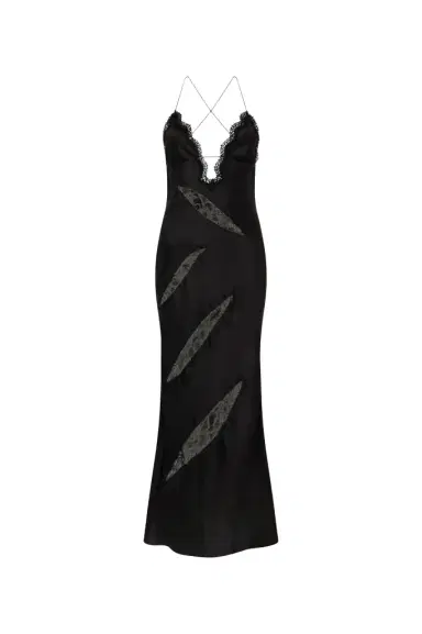 Roberto Cavalli Black Silk Dress with Lace Cut-Out Details | Thumbnail 1 Roberto Cavalli Black Silk Dress with Lace Cut-Out Details | Thumbnail 1