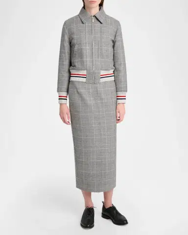 Thom Browne Windowpane Check Wool Zip Jacket With Stripe Trim | Thumbnail 2 Thom Browne Windowpane Check Wool Zip Jacket With Stripe Trim | Thumbnail 2