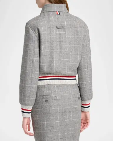 Thom Browne Windowpane Check Wool Zip Jacket With Stripe Trim | Thumbnail 3 Thom Browne Windowpane Check Wool Zip Jacket With Stripe Trim | Thumbnail 3