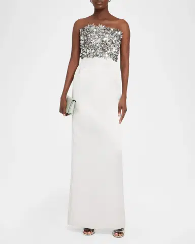Atelier Prabal Gurung Strapless Floral Embellished Silk Column Gown | Thumbnail 2 Atelier Prabal Gurung Strapless Floral Embellished Silk Column Gown | Thumbnail 2