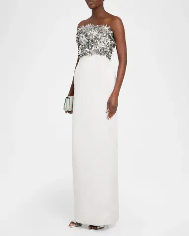 Atelier Prabal Gurung Strapless Floral Embellished Silk Column Gown | Thumbnail 4 Atelier Prabal Gurung Strapless Floral Embellished Silk Column Gown | Thumbnail 4