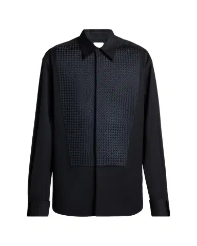 Bottega Veneta Men's Intrecciato-Bib Wool Grain De Poudre Dress Shirt | Thumbnail 1 Bottega Veneta Men's Intrecciato-Bib Wool Grain De Poudre Dress Shirt | Thumbnail 1