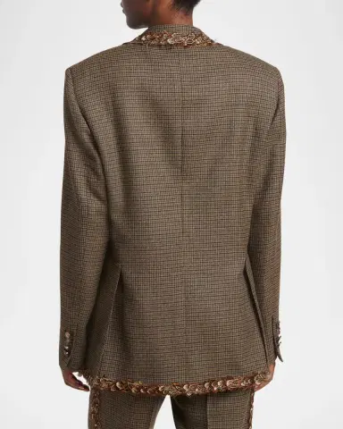 Etro Feather-Trim Houndstooth Wool Single-Breasted Jacket | Thumbnail 3 Etro Feather-Trim Houndstooth Wool Single-Breasted Jacket | Thumbnail 3