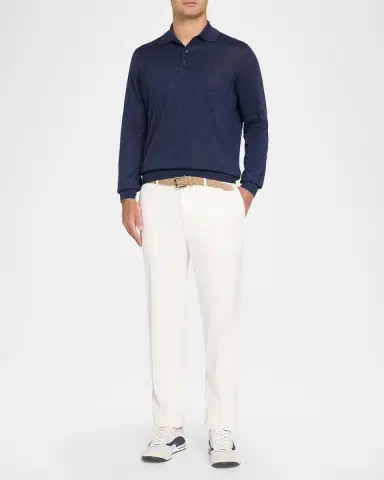 Brunello Cucinelli Men's Melange Cashmere-Blend Polo Sweater | Thumbnail 2 Brunello Cucinelli Men's Melange Cashmere-Blend Polo Sweater | Thumbnail 2